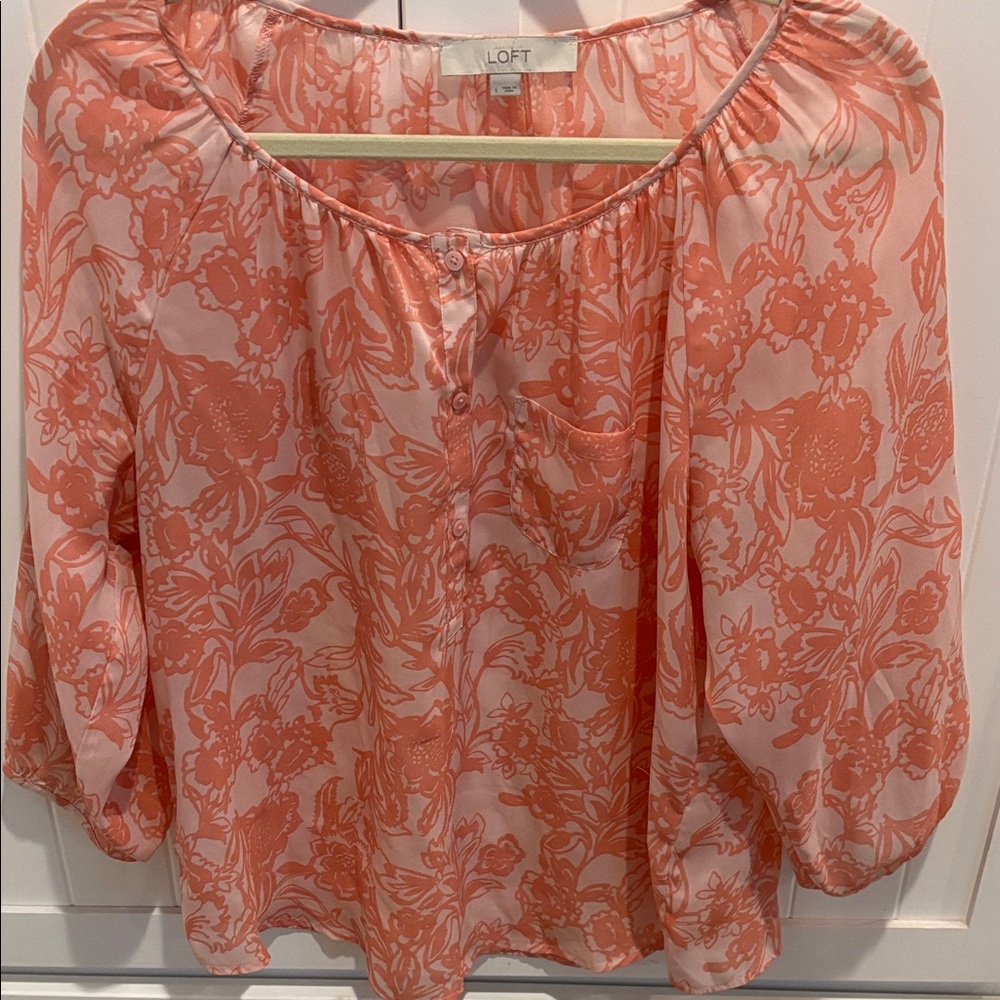 LOFT Coral Floral Blouse